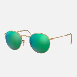 Ray-Ban RB 3447 round metal polarized green flash lens sunglasses